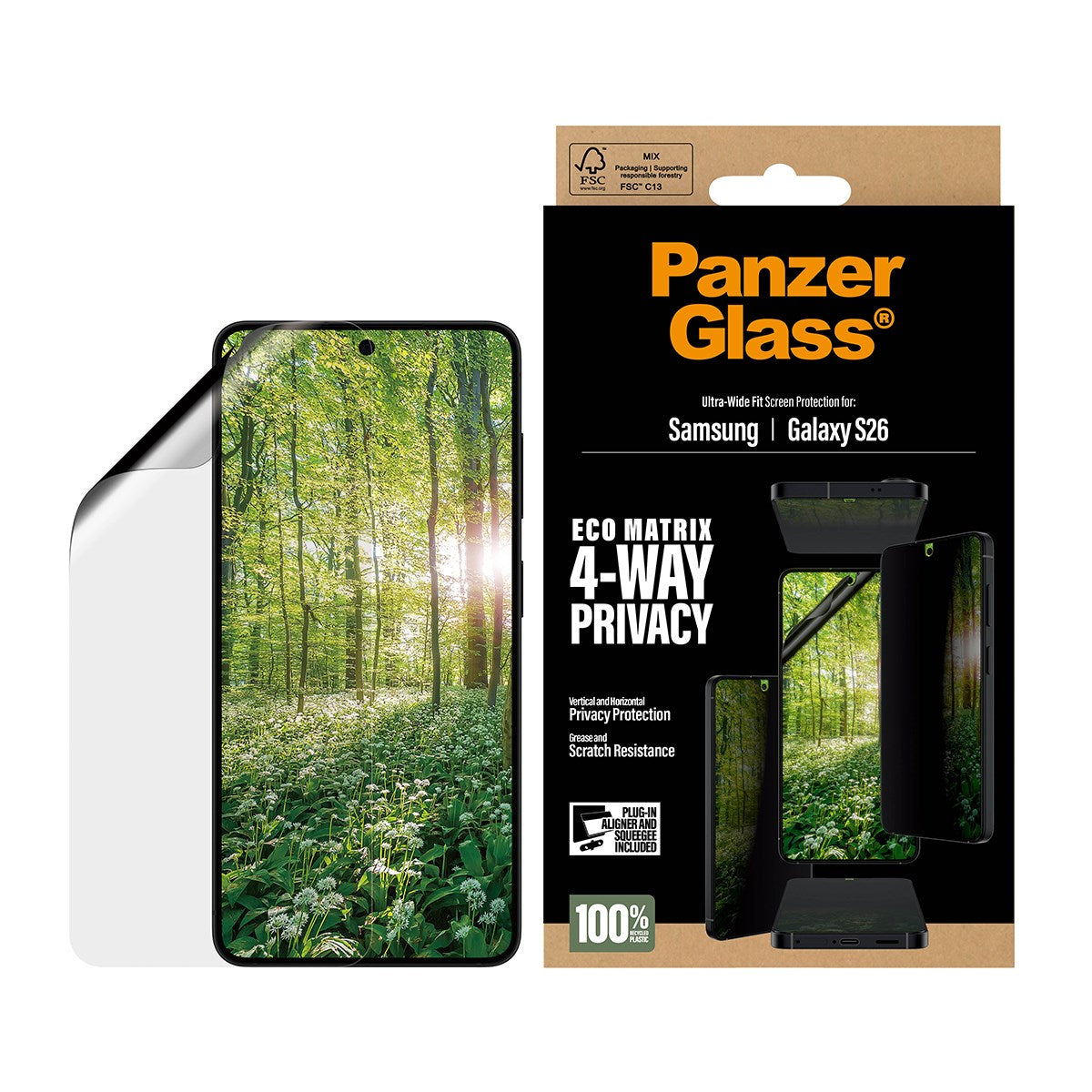 PanzerGlass® ECO MATRIX 4-Way Privacy Screen Protector Samsung Galaxy S26 | Ultra-Wide Fit